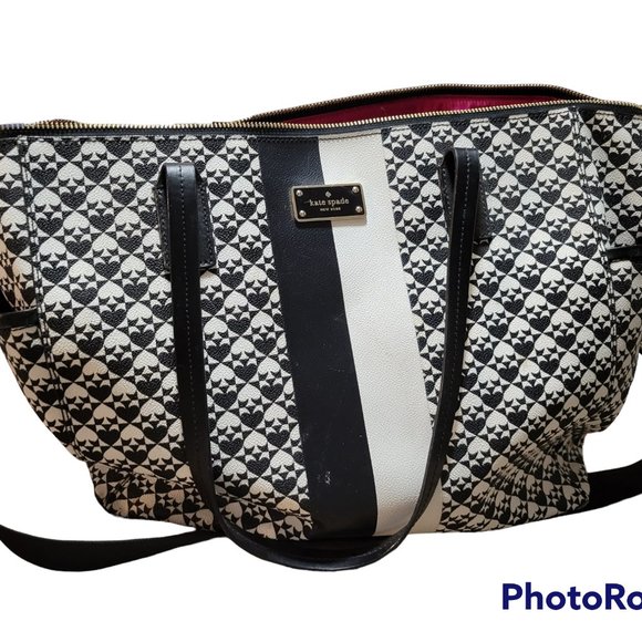Kate Spade Diaper Bag Large Black White Leather Tote - Picture 5 of 5